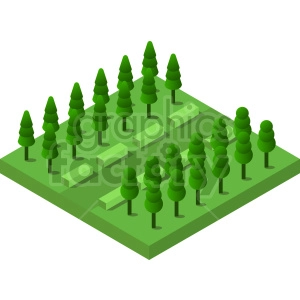 The clipart image shows an isometric view of a forest with trees arranged in a block or grid-like pattern. This type of arrangement is often used in forestry management to optimize land use and tree growth. The image is a vector graphic, which means it can be scaled to any size without losing quality.
