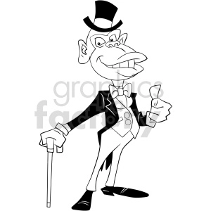 A cartoon monkey character dressed in formal attire, including a top hat, bow tie, and tuxedo, holding a cane and giving a thumbs up.