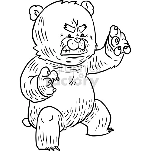 The clipart image shows a black and white illustration of an angry teddy bear. The teddy bear is depicted in a threatening pose with its arms raised and claws exposed. It appears to be designed as a tattoo or vector graphic.
