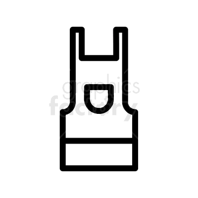Minimalistic black and white clipart image of an apron icon, typically used to represent cooking, kitchen activities, or professional chefs.
