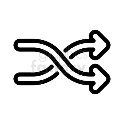 A vector clipart image of a shuffle icon, represented by two crossing arrows. This icon typically symbolizes mixed or randomized order in activities like music playlists or data arrangement.