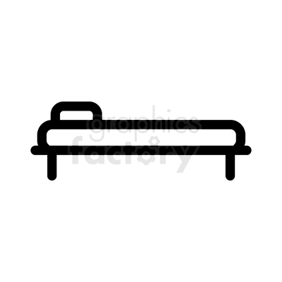 A minimalist black and white clipart image of a bed with a pillow.
