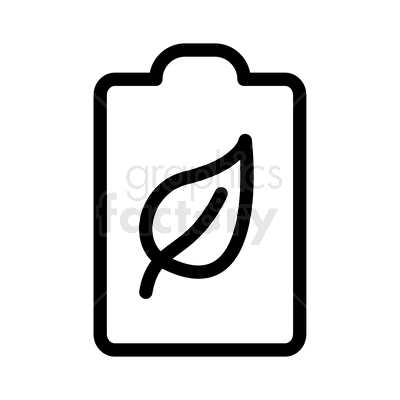 A black and white clipart image of a battery icon with a leaf symbol inside, representing eco-friendly energy or green technology.