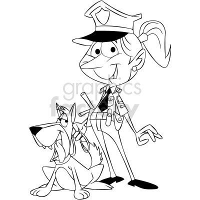 black and white cartoon female police officer