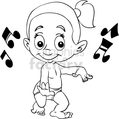 black and white baby latin girl dancing cartoon vector