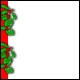 A clipart image featuring a vertical red ribbon lined with three green holly clusters and red berries on the left side. The background can be repeated vertically 