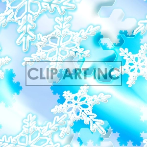 A bright and festive clipart image featuring white snowflakes against a light blue and white background.