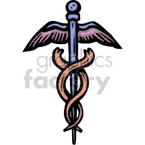 A clipart image of the caduceus, a symbolic staff featuring two snakes coiled around a winged staff, commonly associated with medicine and healthcare.