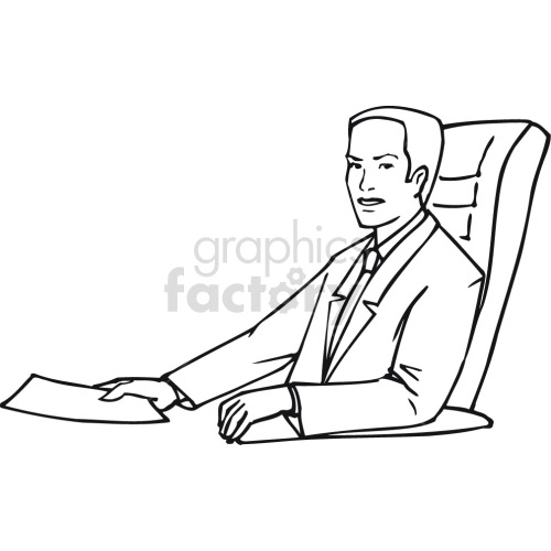 Lawyer sitting in office chair black white