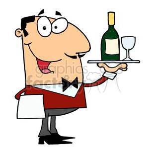 a man in a waiters outfit serving a wine with a glass
