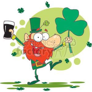 Lucky Leprechaun Dancing with a Glass of Dark Beer and Shamrock