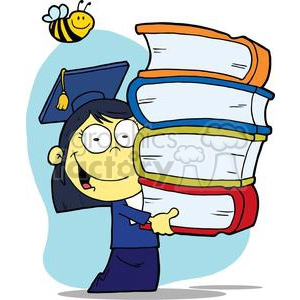 Graduation Asian Girl With Books In Their Hands With a Bee Buzzing Above