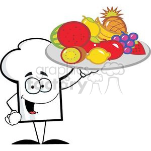 Cartoon Chefs Hat Character Holder Plate Of Fruits