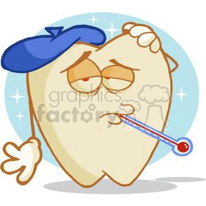Funny Sick Tooth Character with Thermometer and Ice Pack