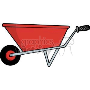 A red wheelbarrow with a black handle and a wheel, depicted in clipart form.