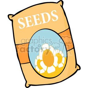 Clipart image of a packet of seeds with an illustration of white and yellow flowers.
