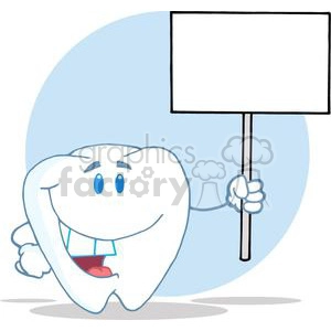 Happy Cartoon Tooth Holding Sign - Dental