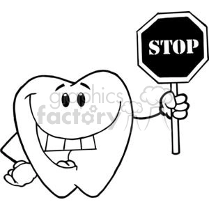 Friendly Cartoon Tooth Holding Stop Sign
