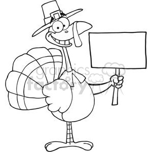 Happy-Turkey-With-Pilgrim-Hat-Holding-A-Blank-Sign