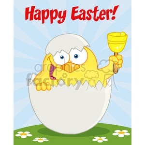 Royalty-Free-RF-Happy-Easter-Text-Above-A-Yellow-Chick-Peeking-Out-Of-An-Egg-And-Ringing-A-Bell