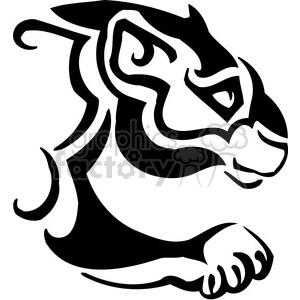 The image is a black and white outline of a stylized lion. It features bold lines and shapes depicting the fierce facial expression and paw of a lion. The design is simple, making it suitable for vinyl cutting or other graphic applications where a clean, minimalistic look is desired.