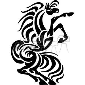Tribal-style clipart image of a rearing horse with flowing lines and abstract design elements.