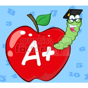 4947-Clipart-Illustration-of-Happy-Worm-In-Red-Apple-With-Graduate-Cap,Glasses-And-Leter-A-Plus