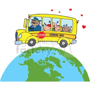5049-Clipart-Illustration-of-Happy-Children-On-School-Bus-Around-Earth