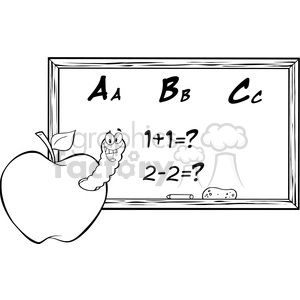 4957-Clipart-Illustration-of-Happy-Student-Worm-In-Apple-In-Front-Of-School-Chalk-Board