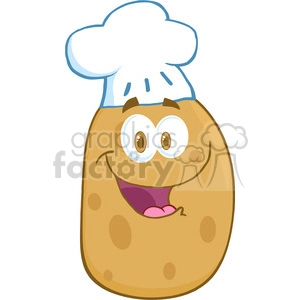 A cheerful cartoon potato character wearing a white chef's hat.