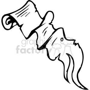 A black and white clipart illustration of a scroll of parchment paper, designed in a whimsical, hand-drawn style.
