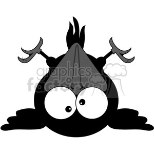 Clipart image of a cartoon crow lying upside down with large eyes, appearing comical or surprised.