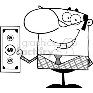 Clipart of Smiling Business Manager Holding A Dollar Bill