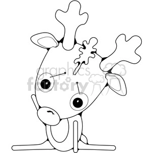A simplistic and cute clipart image of a reindeer with round eyes and large antlers, depicted in a minimalist black and white style. Its head is tilted, as its its confused or worried