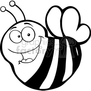 Happy Smiling Bee - Black and White Cartoon