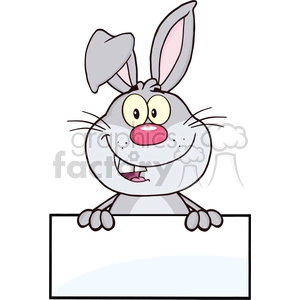 Happy Cartoon Rabbit Peeking Over Sign