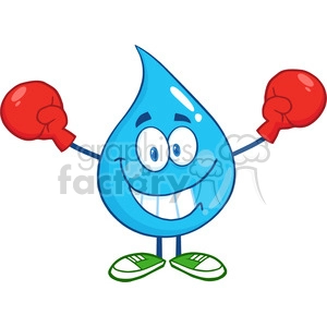 6231 Royalty Free Clip Art Smiling Water Drop Character With Boxing Gloves