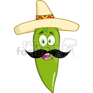 6796 Royalty Free Clip Art Smiling Green Chili Pepper Cartoon Mascot Character With Mexican Hat And Mustache