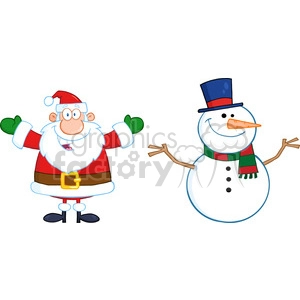 6676 Royalty Free Clip Art Happy Santa Claus And Snowman