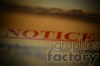 Close-up image of the word 'NOTICE' in red text on a blurred background.