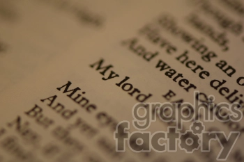 A close-up image of a blurred text from a book or document with the words 'My lord' prominently in focus.