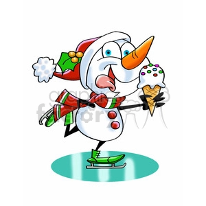 snowman ice skating eating ice cream