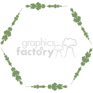 This clipart image features a hexagonal frame made of green, leafy branches. The branches are evenly spaced around the edges, creating a natural border.