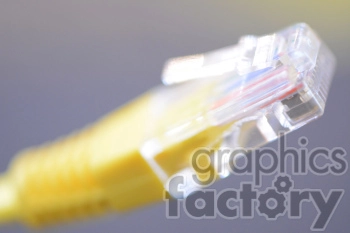 Close-up image of a yellow Ethernet cable with a clear RJ45 connector.