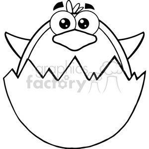 Royalty Free RF Clipart Illustration Black And White Surprise Baby Penguin Out Of An Egg Shell