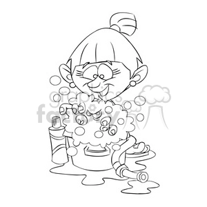 vector girl taking a bath cartoon in black and white