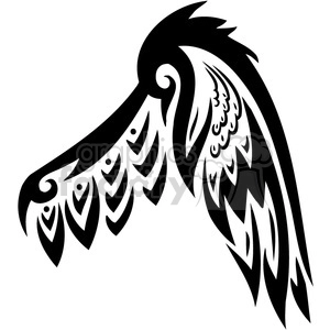 Illustration of a stylized, tribal black bird wing in a sharp and intricate design.
