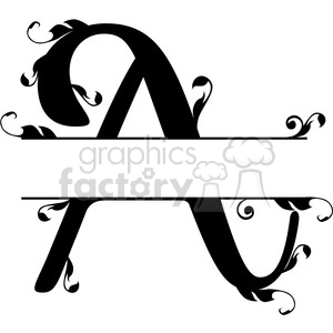 Ornate floral letter A clipart featuring decorative swirls and leaves.