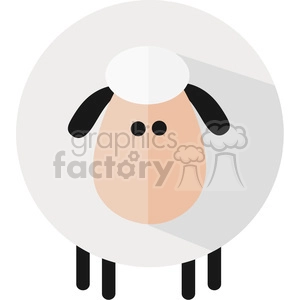 The clipart image shows a simplistic and stylized representation of a sheep or lamb. The animal has a round fluffy white body, with a beige face and ears that peek out from the sides of its head. Its eyes are simple black dots, and it has four black stick-like legs. It's a very minimalistic and cute design, likely aimed at children or for use in whimsical projects.