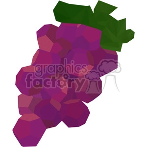 Geometric style clipart image of a bunch of purple grapes with green leaves.